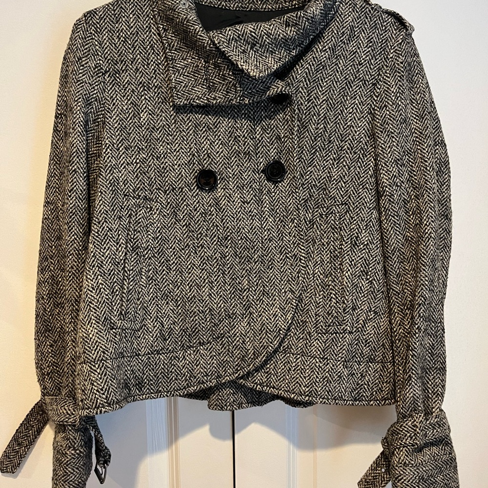 MICHAEL Michael Kors Black and White Pea Coat Classic Tailored Design
